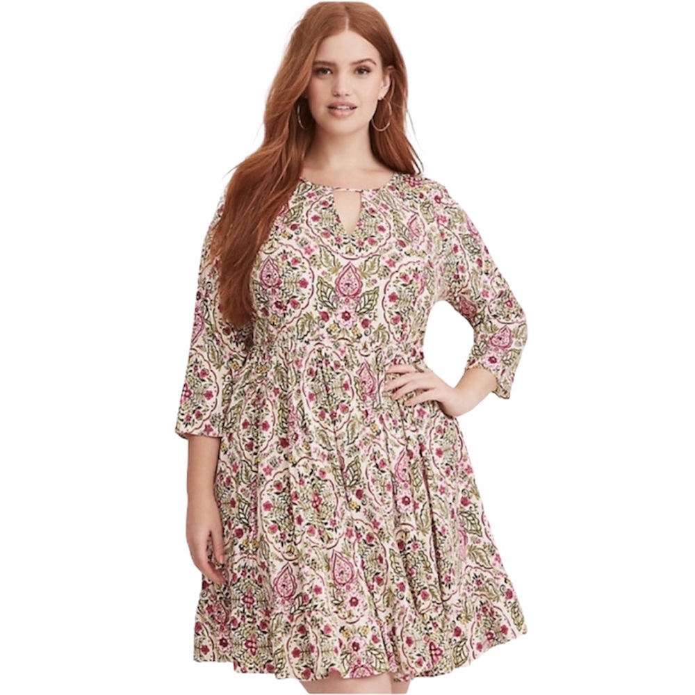 Torrid Flowy Floral Print Challis Mini Skater Dress Size 12 - Picture 4 of 13
